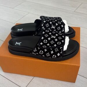 Louis Vuitton Monogram Black Slide Sandals size 9/42